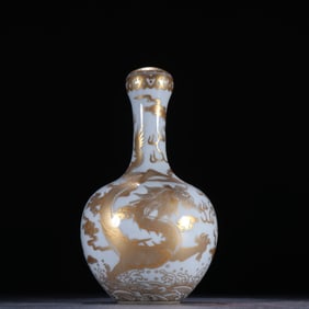 Light Grey Glazed Gold Drawing Dragon Pattern Porcelain Vase