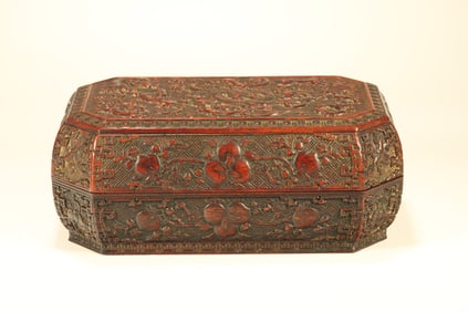 Huanghuali Wood Carved Dragon and Peach Pattern Lid Box