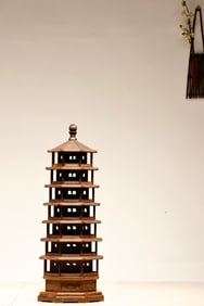 Huanghuali Wood Carved Flower Pattern Pagoba