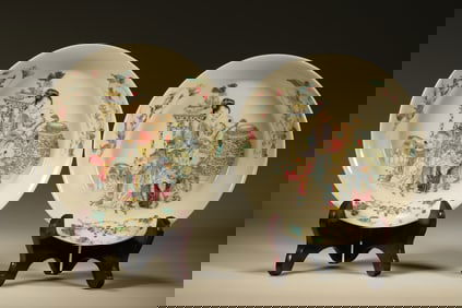 Pair of Famille Rose Character Story Pattern Porcelain Plate