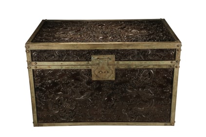 Red Sandalwood Carved Dragon and Cloud Pattern Lid Box