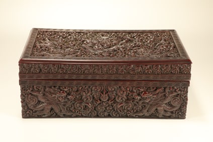 Lacquerware Carved Dragon Pattern Lid Box