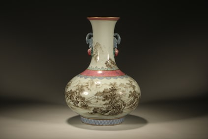 Famille Rose Landscape Pattern Porcelain Vase