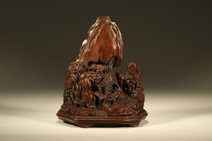 Agarwood Carved Landscape and Character Story Shape Ornament