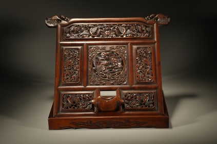 Huanghuali Wood Carved Flower and Bird Pattern Mirror Holder