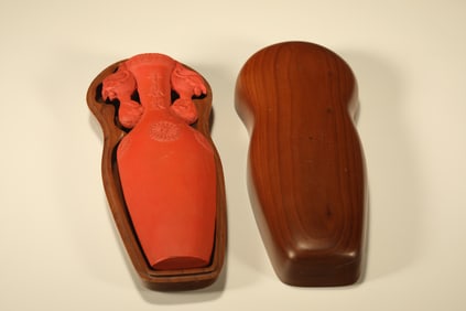 Cinnabar Carved Bird Pattern Ink Stone