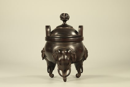 Red Sandalwood Double Ears Three Elephant Foots Incense Burner