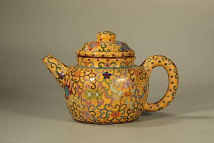 Purple Clay Enamel Drawing Flower Pattern Teapot