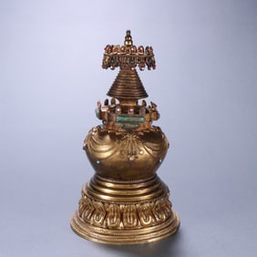 Gilt Bronze Inlaid Gem Stone Pagoba