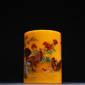 Glassware Colour Painted Chicken Pattern Brush Pot