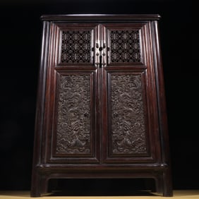 Red Sandalwood Carved Dragon and Cloud Pattern Cabinet