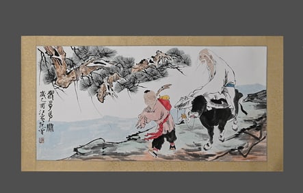 Chinese Drawing Character Story Painting Wood Frame,Fan Zeng Mark