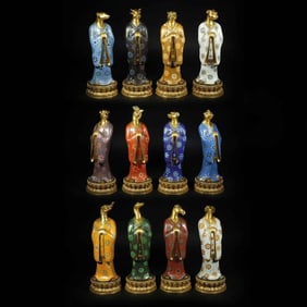 Group of Twelve Bronze Cloisonne Carved Chinese Zodiac Shape Ornament