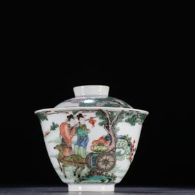 Wucai Character Story Pattern Porcelain Lid Cup