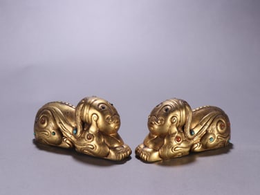 Pair of Gilt Bronze Carved Man Shape Ornament