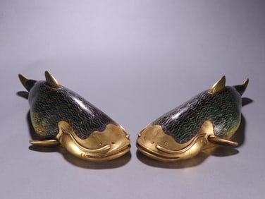 Pair of Bronze Cloisonne Carved Fish Shape Ornament