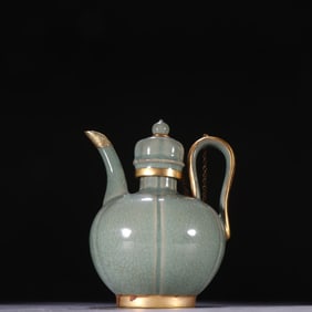 Ru Ware Inlaid Gilt Bronze Porcelain Pot