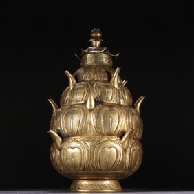 Gilt Bronze Carved Lotus Flower Shape Pot