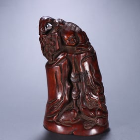 Agarwood Carved Liuhai Playing with Toad Ornament
