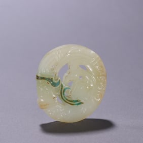 Jade Inlaid Turquoise Carved Phoenix Pattern Pendant