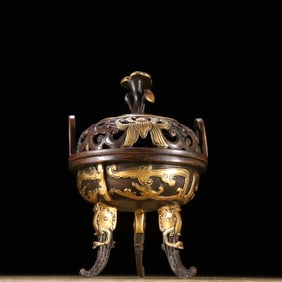 Gilt Bronze Carved Dragon Pattern Double Ears Incense Burner