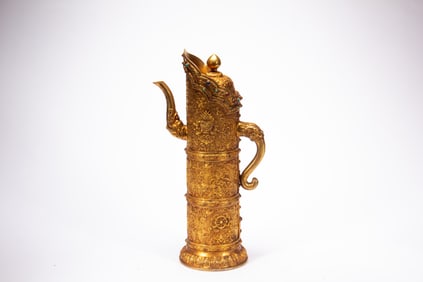 Gilt Bronze Inlaid Gem Stone Carved Flower Pattern Teapot