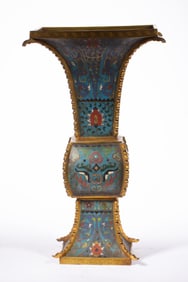 Bronze Cloisonne Carved Beast Face and Dragon Pattern Zun