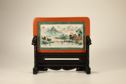 Famille Rose Landscape and Character Pattern Porcelain Table Plaque