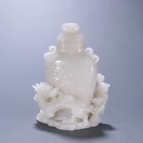 Jade Carved Beast Face Pattern Dragon Shape Vase