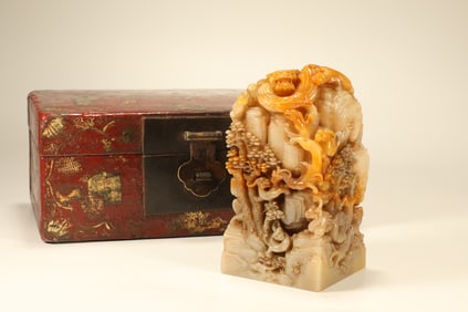 Shoushan Tianhuang Carved Tree and Chi Dragon Pattern Stone Seal