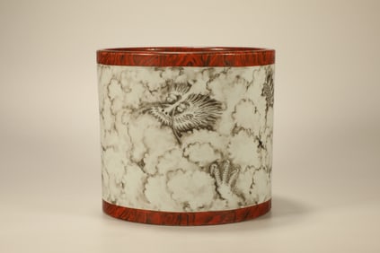 Ink Colored Dragon Pattern Porcelain Brush Pot