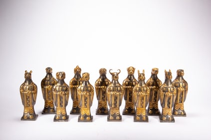 Group of Twelve Gilt Silver Carved Chinese Zodiac Shape Ornament