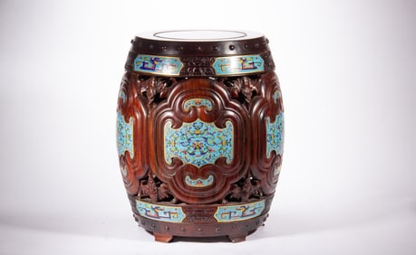 Red Sandalwood Inlaid Bronze Cloisonne Carved Dragon and Flower Pattern Chair