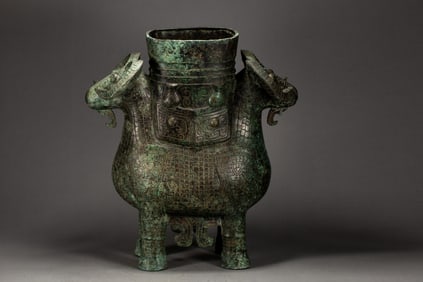 Chinese Bronze Carved Beast Face Pattern Beast Shape Figure