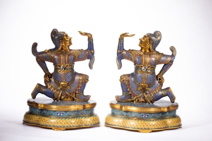 Pair of Bronze Cloisonne Carved Character Shape Figure