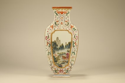 Famille Rose Landscape and Poetry Pattern Porcelain Vase