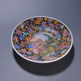Glassware Enamel Drawing Flower and Character Pattern Plate