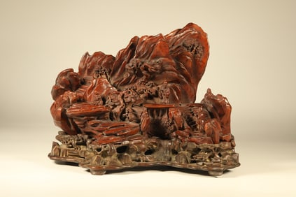 Boxwood Carved Landscape and Character Story Shape Ornament