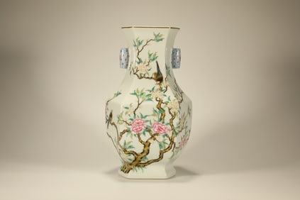 Famille Rose Bird and Flower Pattern Porcelain Zun
