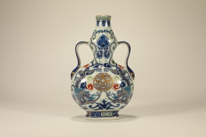 Doucai Dragon Pattern Porcelain Double Ears Vase