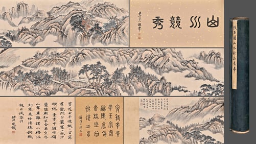 Chinese Drawing Landscape Hand Scroll,Zhang Shiyuan Mark