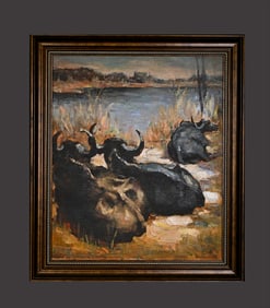 Chinese Drawing Ox Oil Painting,Xu Beihong Mark