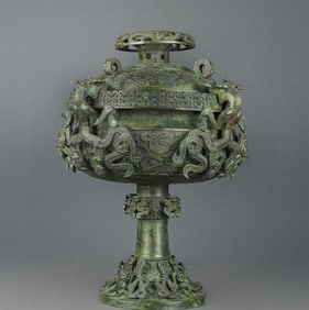 Chinese Bronze Carved Dragon Lid Pot