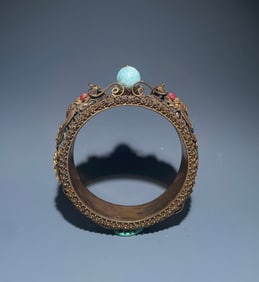 Gilt Silver Carved Flower Pattern Bangle