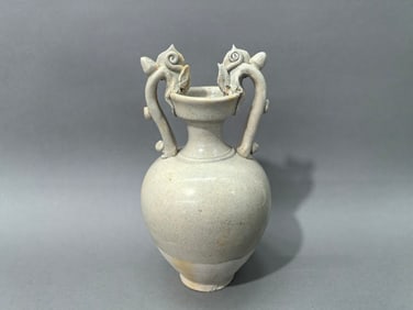 White Glazed Double Dragon Ears Porcelain Vase