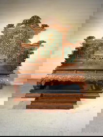 Huanghuali Wood Inlaid Jasper Jade Carved Dragon Pattern Chair