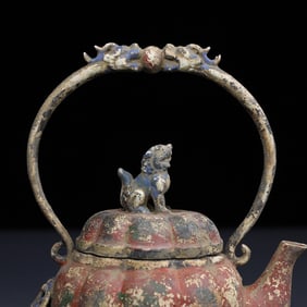 Bronze Colour Painted Carved Beast Shape Handle Pot