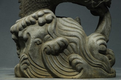 Stone Carved Fish and Dragon Shape Figure