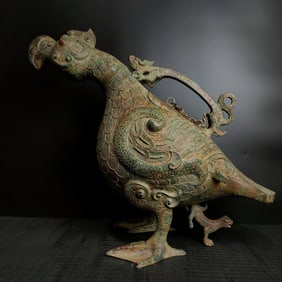 Chinese Bronze Carved Eagle Shape Zun