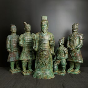 Group of Five Chinese Bronze Carved Character Shape Ornament